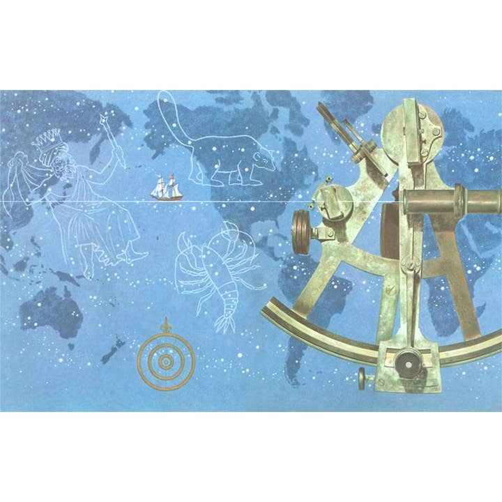 Found Image Press - Venta al por mayor Tarjeta postal - Tarjeta postal TR-74 Mapa del mundo, Sextante, Constelaciones