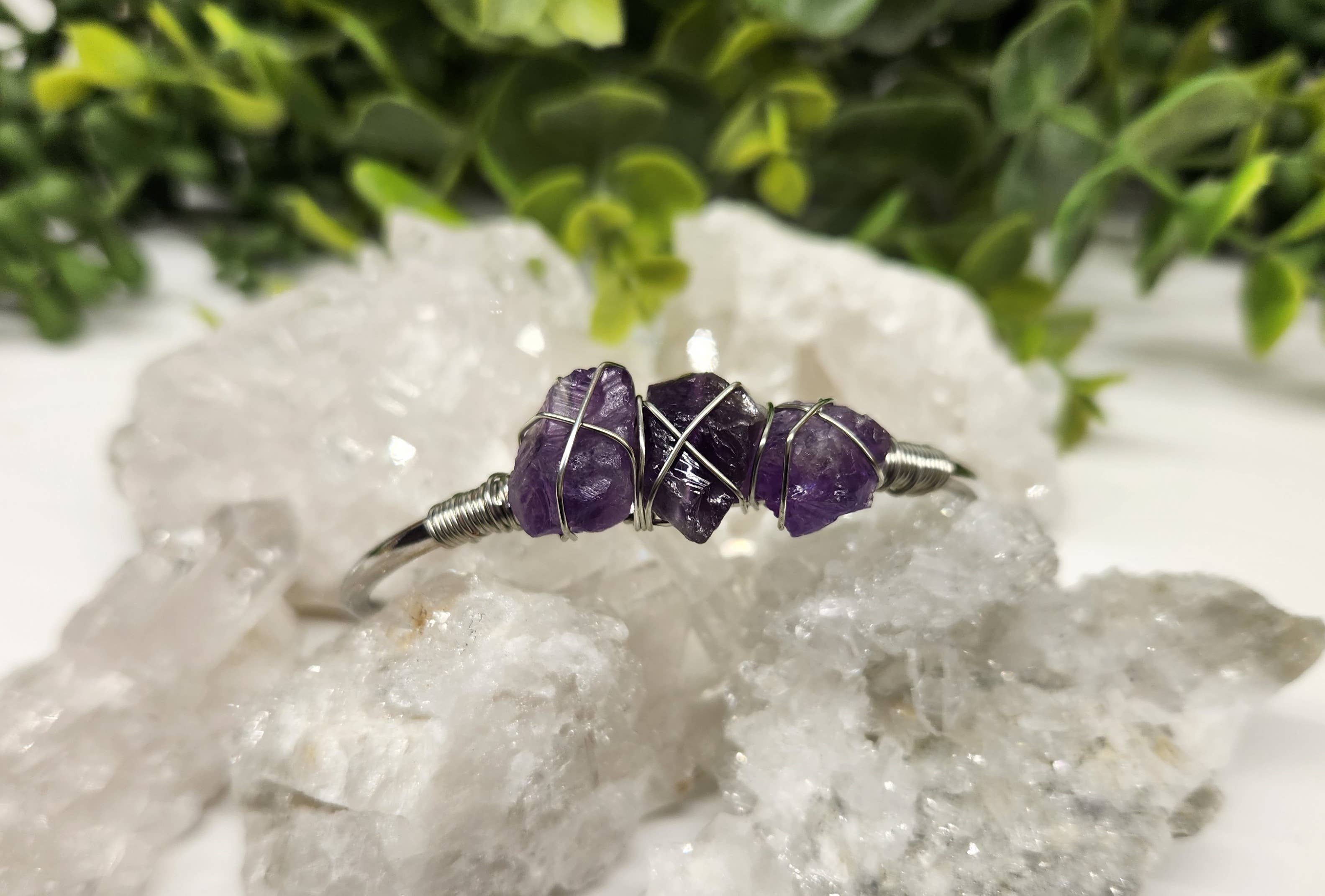 Meraki Gemstones - Wholesale Cuff Bracelet - Amethyst 3 Rough Gemstones Wire Wrapped Bangle Bracelet6