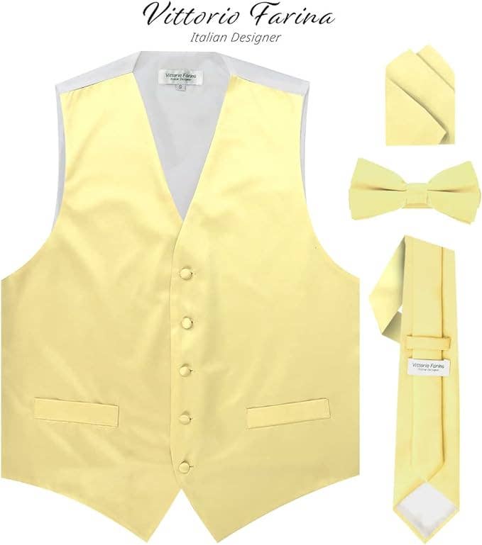Dubal Brothers - Wholesale Suit Vest - Men's - Vittorio Farina Solid Satin Vest Set (White Back) Var. 01 (Beige-Maize)42