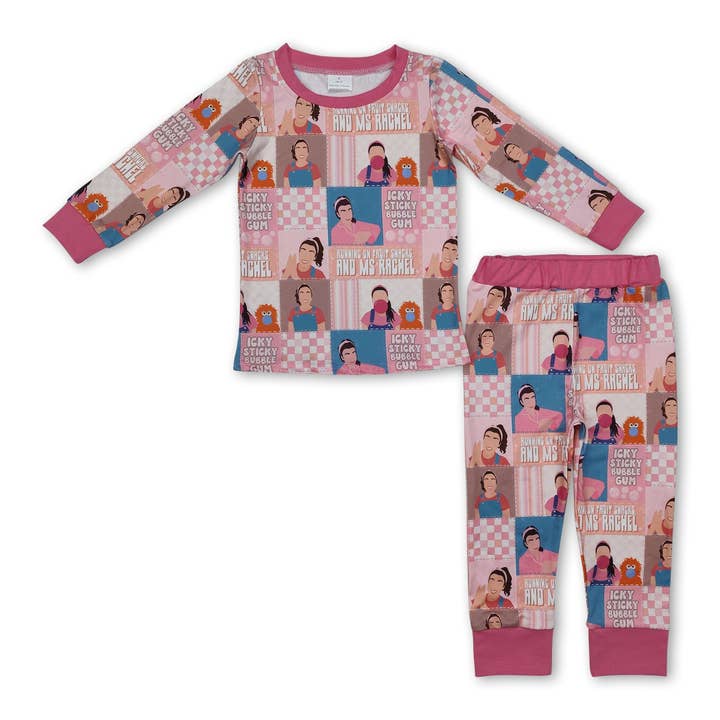 Yawoo Garments - Wholesale Sleepwear Set - Kids - Pink long sleeves teacher bubble baby girls pajamas