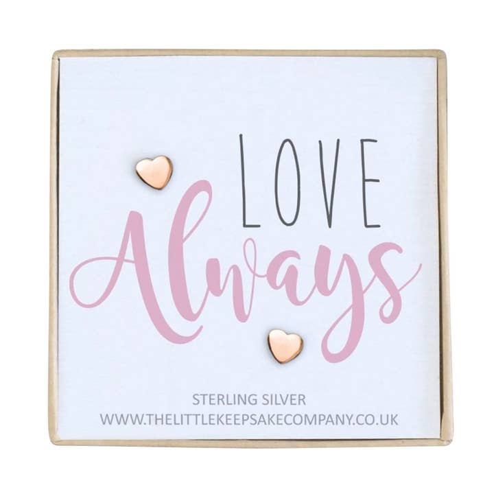 Pendientes con cita en oro rosa bañado en plata bañada - Love Always para venta al por mayor de The Little Keepsake Company
