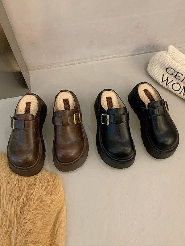 StyleGalX – wholesale Lågskor/mockasiner – Dam – Bältespänne Rundtå Delad Söm Loafers Platåskor Tofflor&Mules12