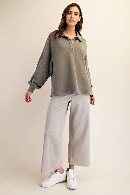 Sunday Morning - Wholesale Sweatshirt - Women's - T170037 LONG SLEEVE MINERAL WASHED POLO SWEATSHIRT17