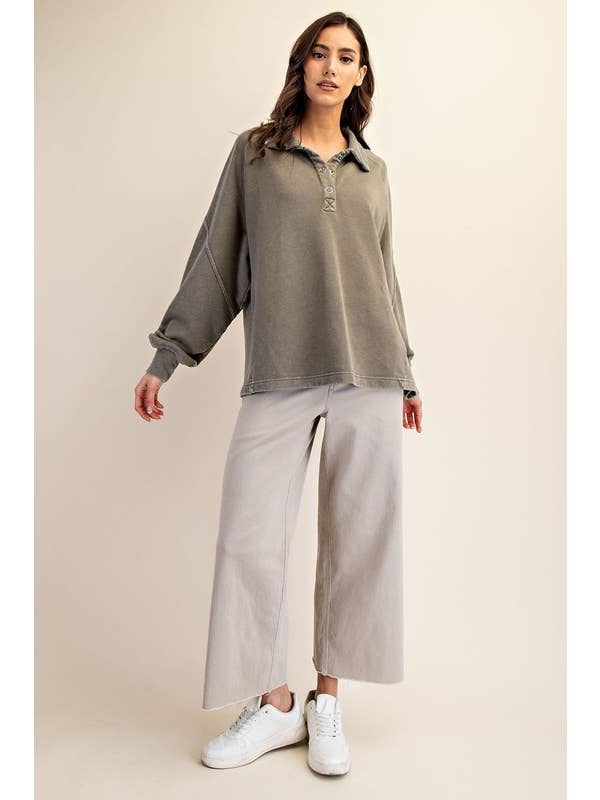 Sunday Morning - Wholesale Sweatshirt - Women's - T170037 LONG SLEEVE MINERAL WASHED POLO SWEATSHIRT17