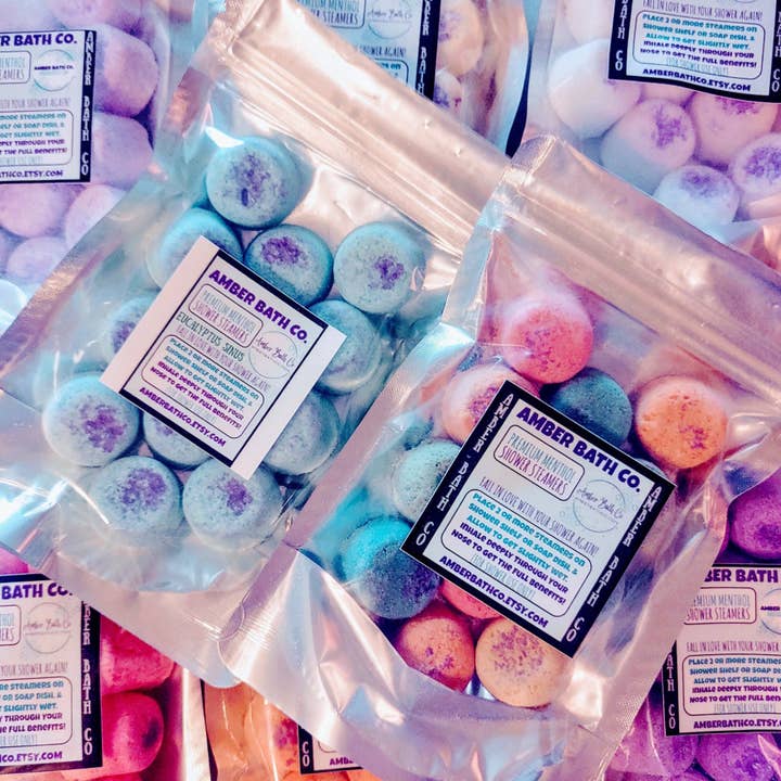 Amber Bath Co - Wholesale Shower Steamer/Bomb - Menthol Shower Steamers | 12 Pack | Choice of Scent1