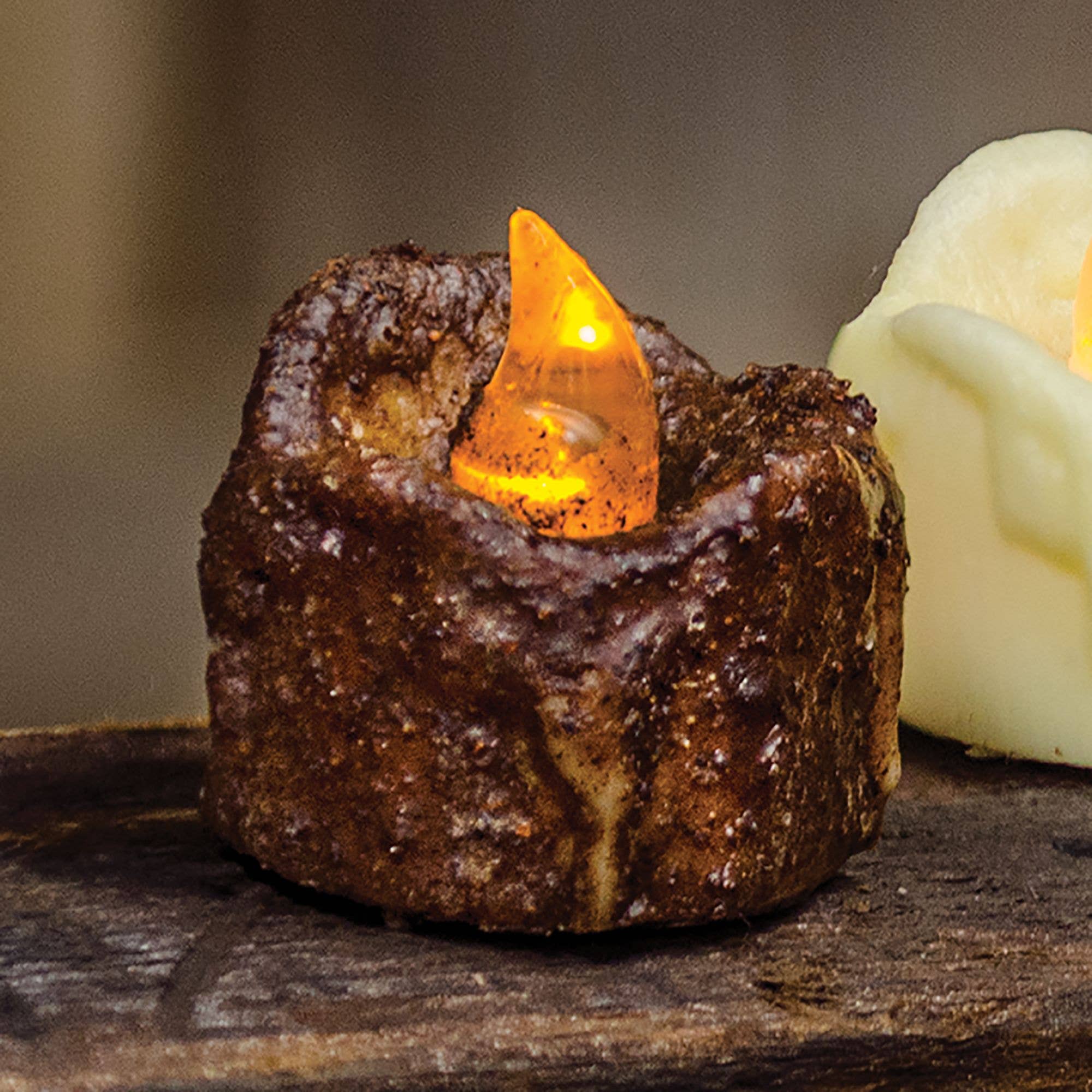 The Hearthside Collection - Vente Bougie sans flamme - Bougie chauffe-plat à minuterie clignotante Burnt Mustard1