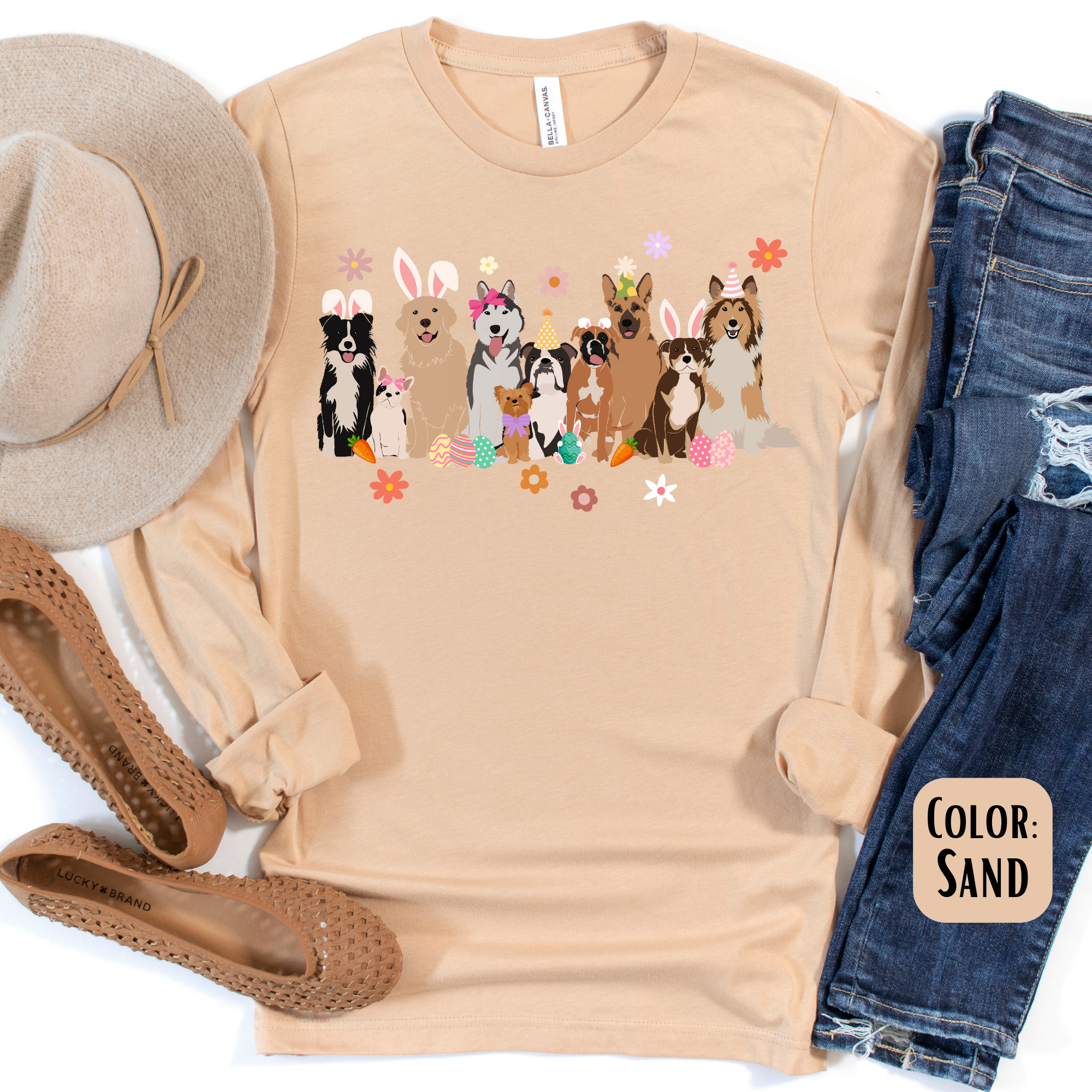 The Shirt Company - Wholesale T-Shirt (Graphic) - Women's - Easter Dogs Long Sleeve Shirt - Easter Shirt3