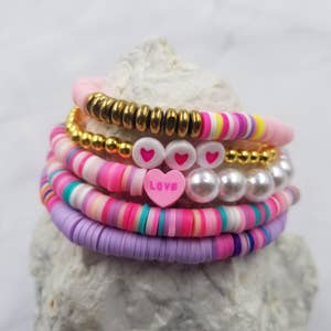 Xoxo Pink Clay Bead Bracelet