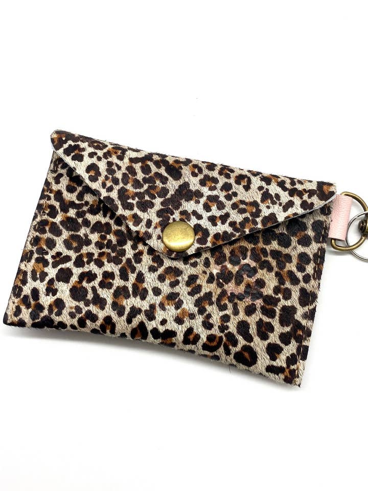 Leopard Cowhide Leather Card Holder Keychain Wallet for wholesale by Rebecca Malcom LeatherWorks