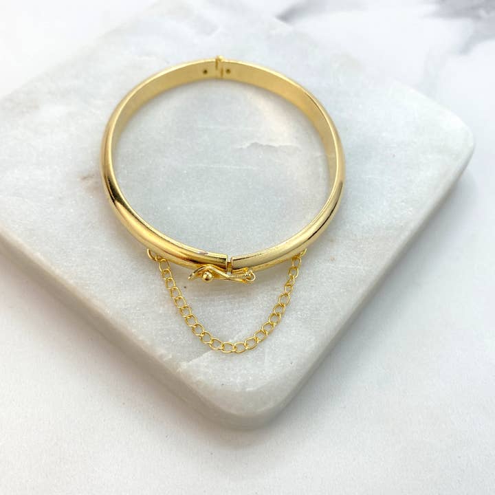 Luxus Accessories – Pulseira por atacado – Pulseiras de Argola em Ouro 18k com Fecho de Segurança e Corrente, ou Fecho de Segurança sem Corrente, Disponíveis em Diferentes Tamanhos3