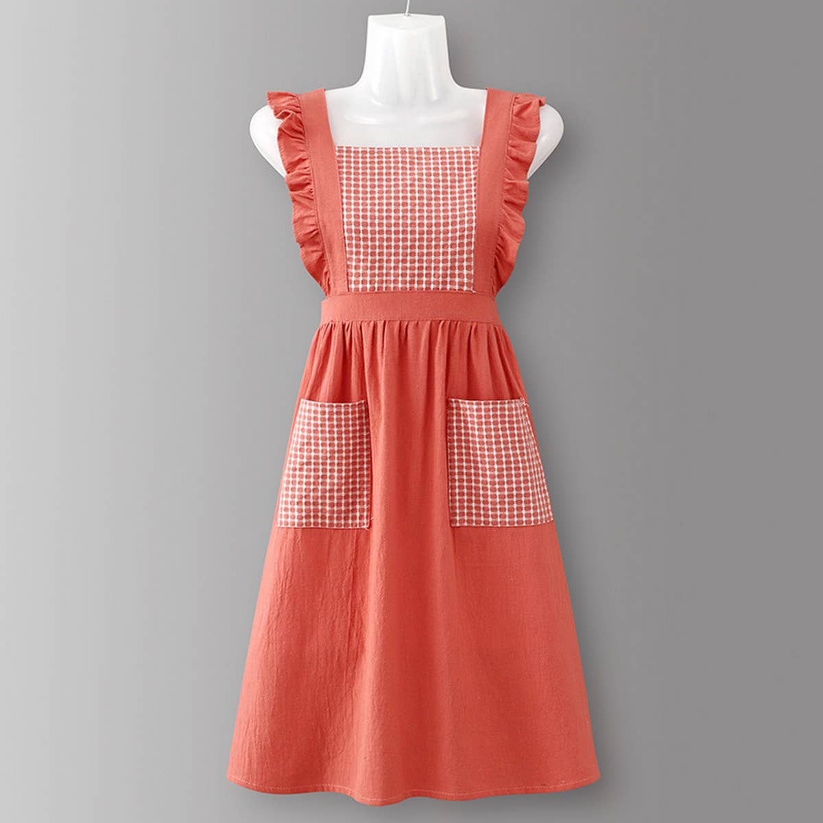 ACCITY - Wholesale Apron - Cotton Striped Grid Kitchen Apron with Pocket_CWMM1009522