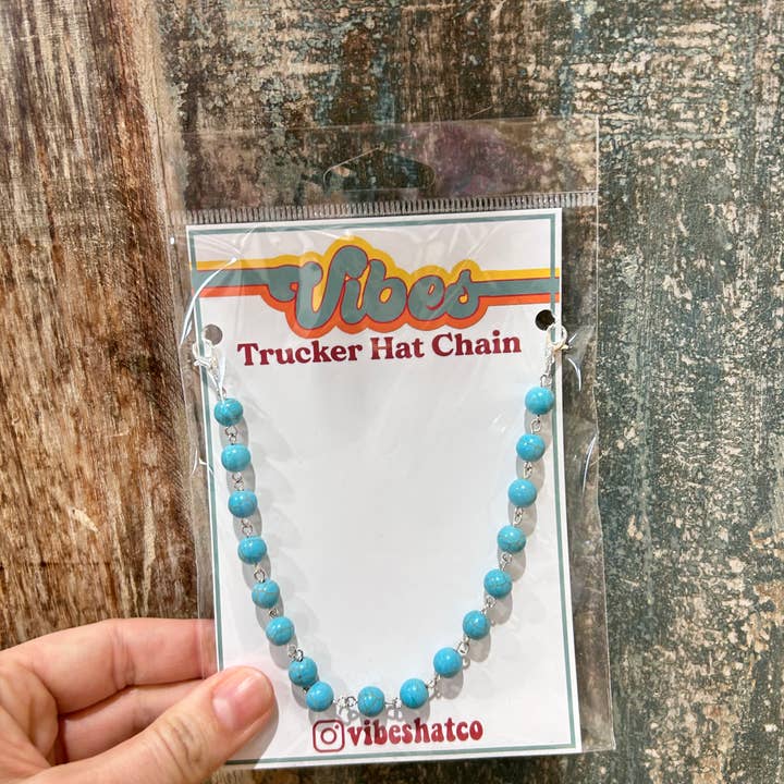 Cadena para sombrero de camionero con cuentas turquesas | Banda para sombrero | Cadena para sombrero | para venta al por mayor de Vibes Hat Company