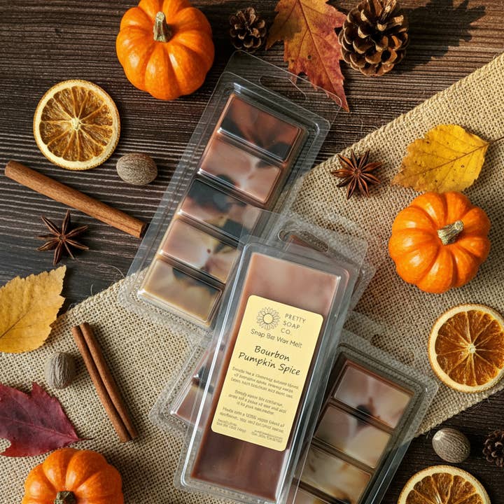 Bourbon Pumpkin Spice Snap Bar Wax Melt, Warm Fall Scent for wholesale by Pretty Soap Co.