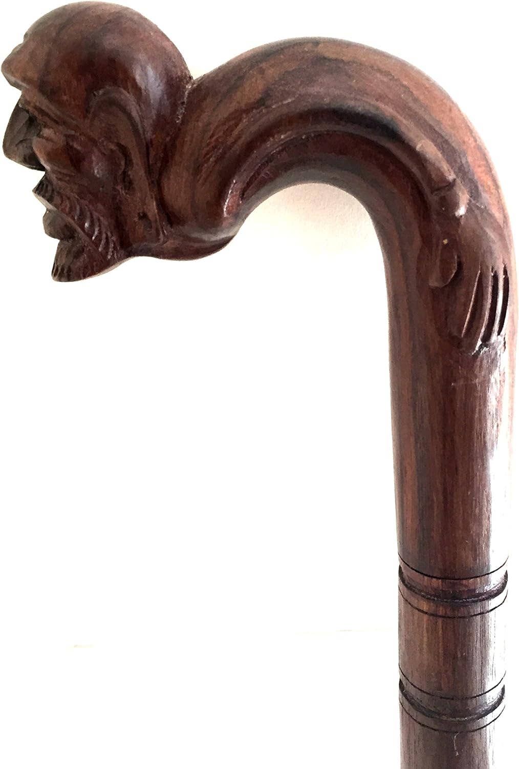 OMA - Eclectic Home - Wholesale Decorative Tabletop Object - Wise Man Decorative Walking Stick Wood Carved Cane - 38"1