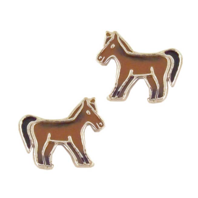 Janusch - Venta al por mayor Pendientes de botón/aretes de poste - Pendientes de botón con motivo de pony marrón pequeño en plata 925 esmalte frío0