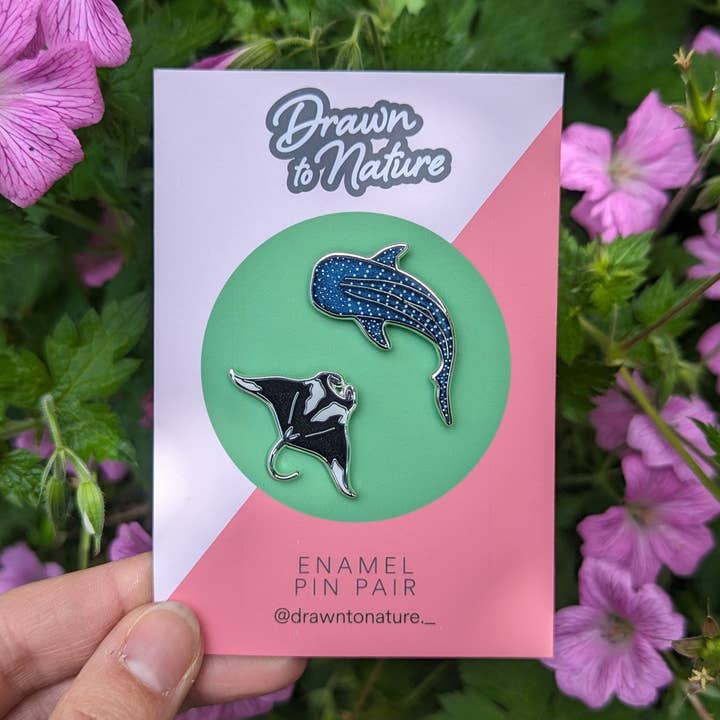 Conjunto de Pins Tubarão-Baleia e Raia Manta por atacado de Drawn to Nature