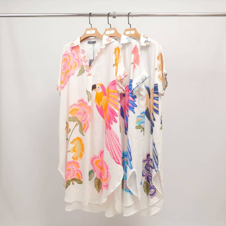 Cecile Wang - Wholesale Dress - Women's - Parrot print shirt dress KD8282VC