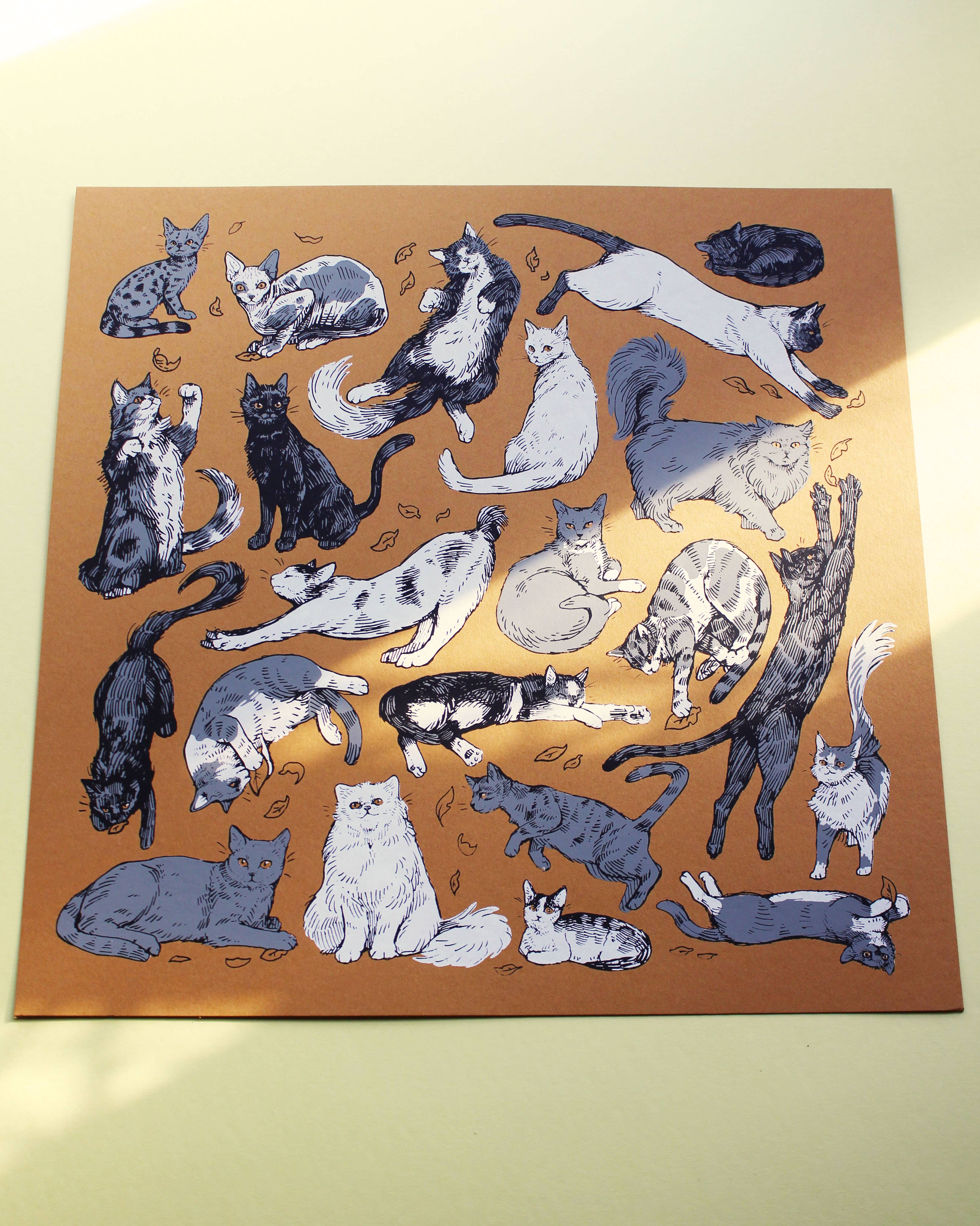 Field Sparrow Studio - Wholesale Art Print - Cats 12x12 Screen Print1