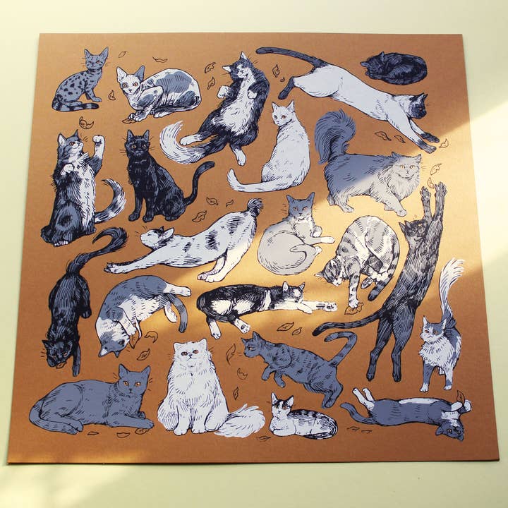 Field Sparrow Studio - Wholesale Art Print - Cats 12x12 Screen Print1