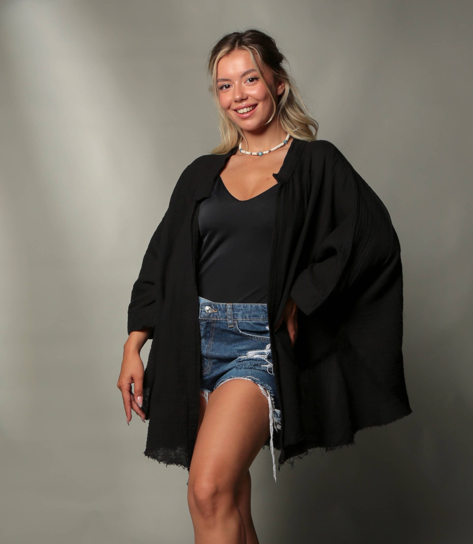 Moa – Kimono - Mulher por atacado – Robo Quimono Muslin Verde com Fases Lua Dourada/Poncho5