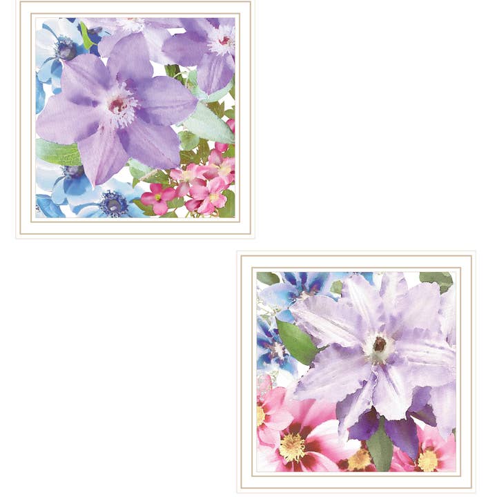 „Clematis Collection“ 2-delt vignet, hvid ramme for engroshandel hos Trendy Decor 4U