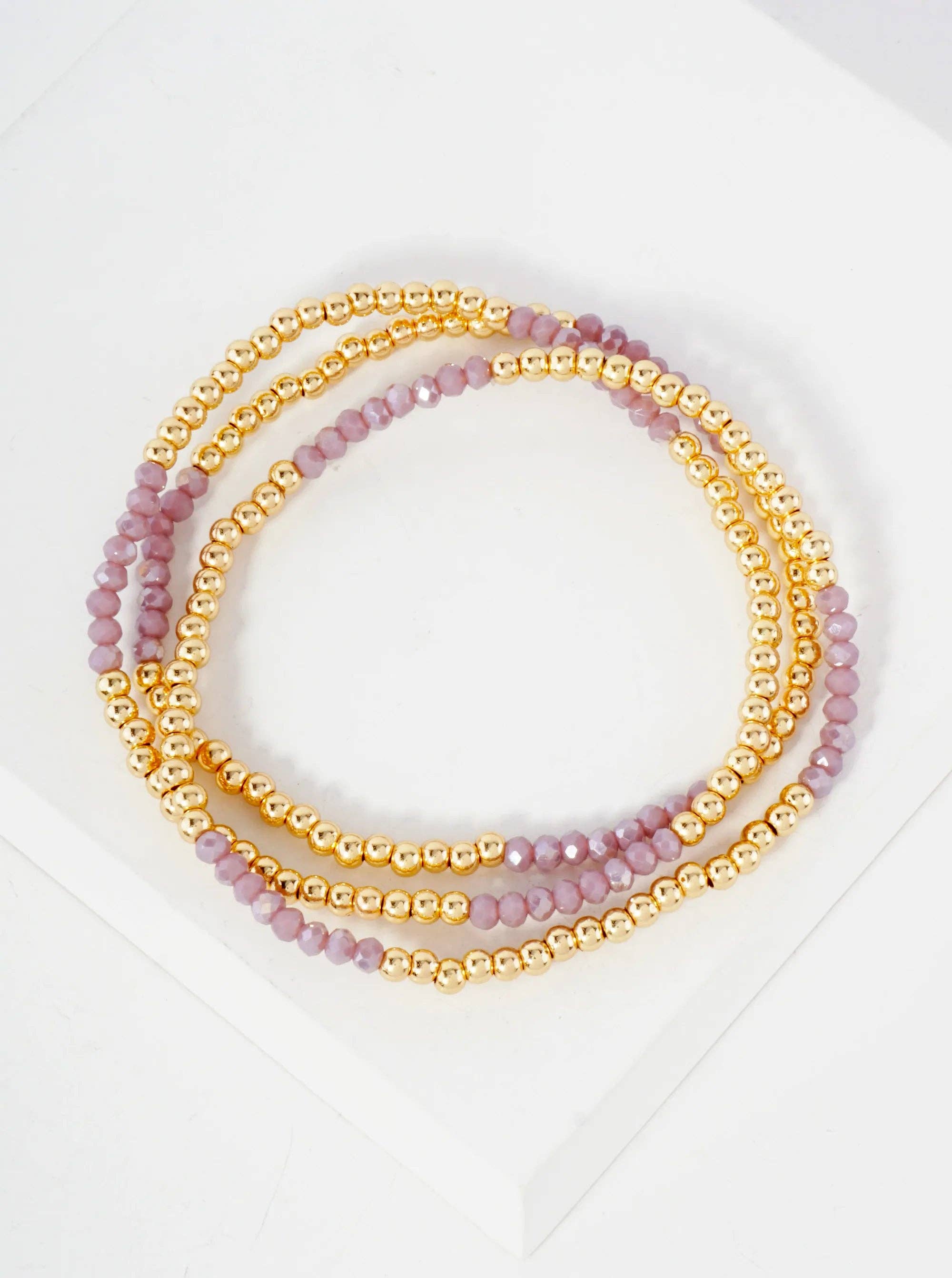 Wild Honey - Wholesale Jewelry Set - 3PC-Set Skinny Metallic Glass Beads Stackable Stretch Bracelets9