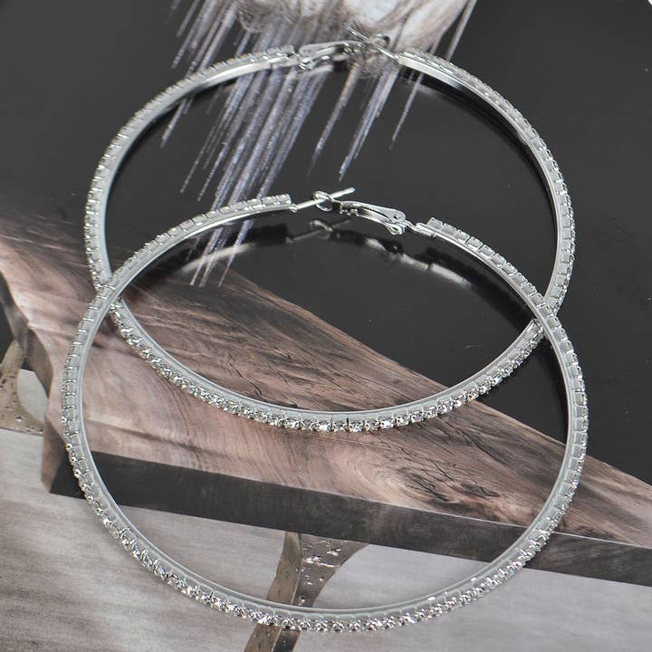 8CM Double Rhinestone Hoop Earring for wholesale by 3AM BY H&D ACCESSORIES