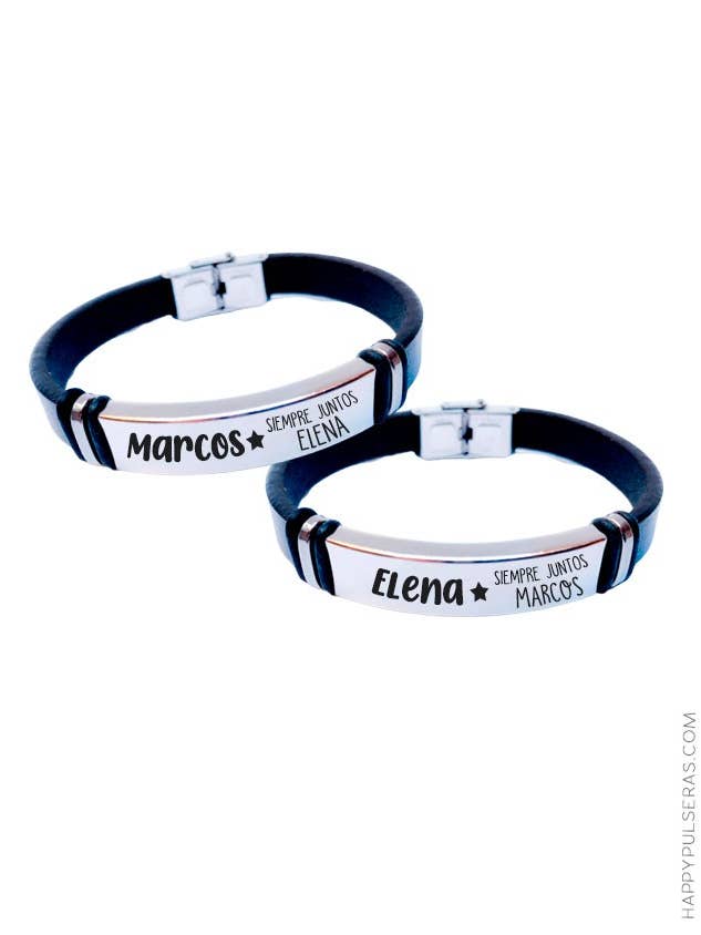 Pakke med 2 personlige glatte læder- og stålarmbånd. for engroshandel hos Happypulseras