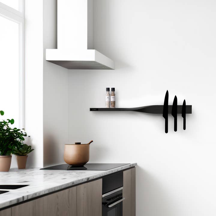 Twist Shelf Black - wooden magnetic knive board for wholesale by Lawa Design