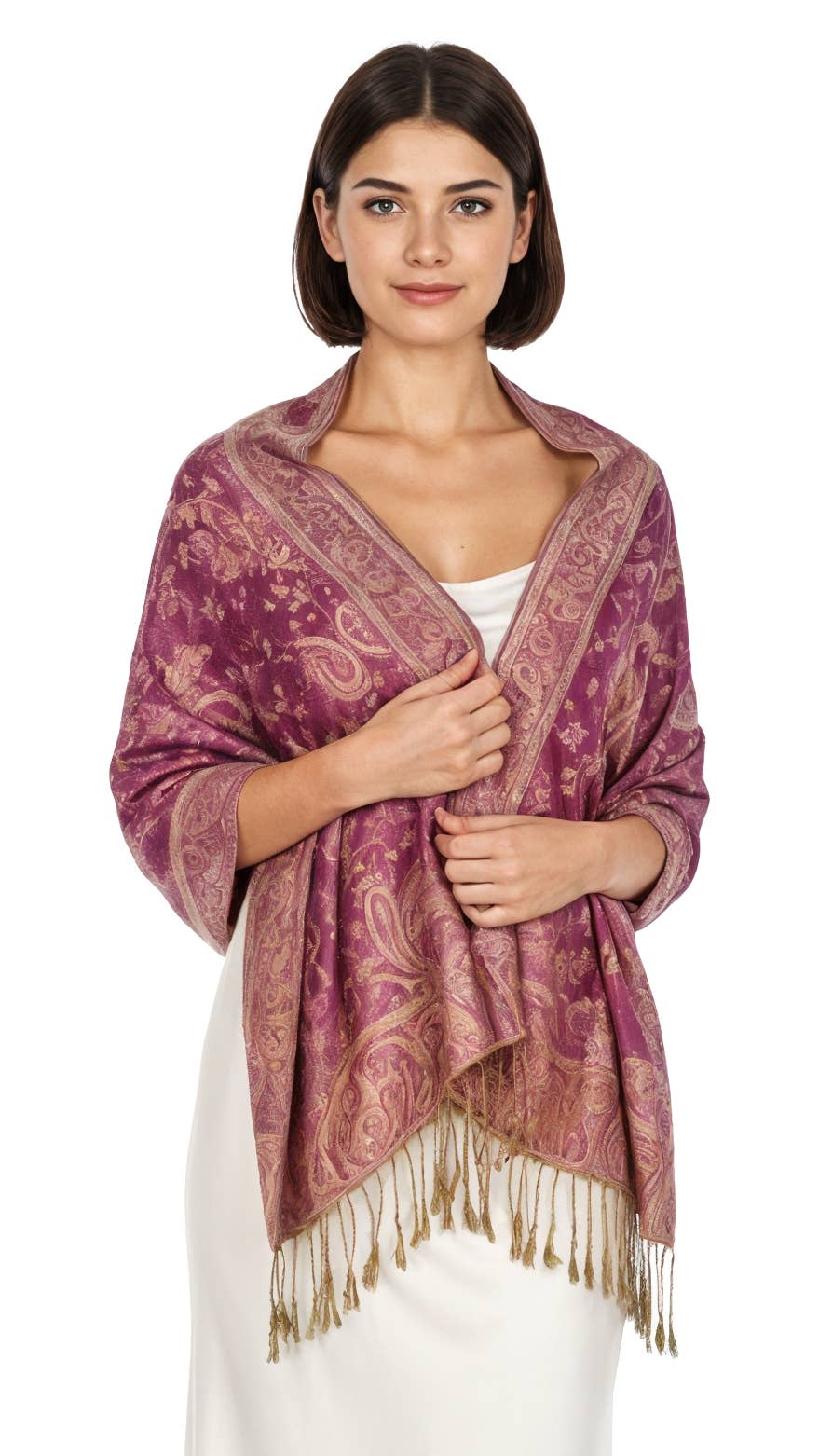 SERENITA - Wholesale Scarf - Women's - Jacquard Line Paisley Pashmina Scarf Reversible Shawl Wrap23