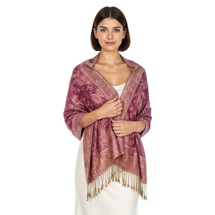 SERENITA - Wholesale Scarf - Women's - Jacquard Line Paisley Pashmina Scarf Reversible Shawl Wrap23