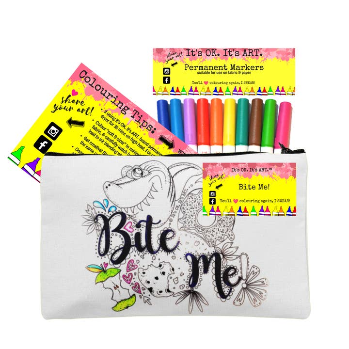 Bite Me! Cute Shark Customizable Pencil Case Zip Pouch for wholesale by It's OK. It's ART.