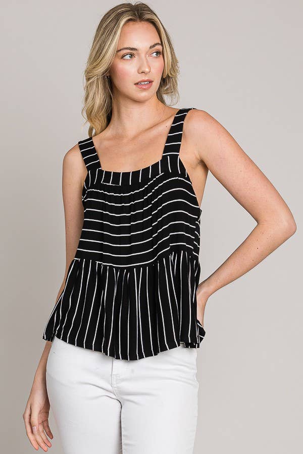 Cerule - Wholesale Tank Top - Women's - Striped Sleeveless Open Back Baby Doll Knit Tank Top19