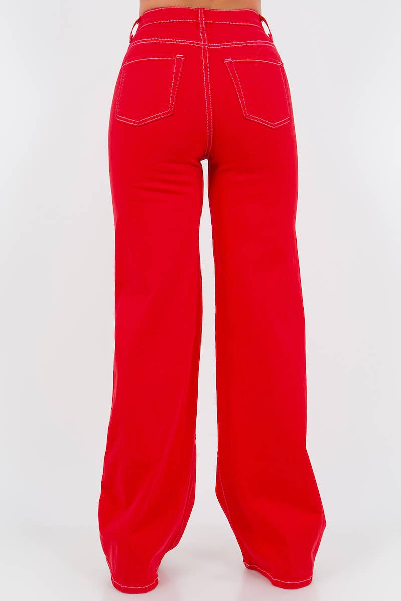 GJG Denim - Wholesale Jeans - Women's - Wide Leg Jean in Cherry Red  5