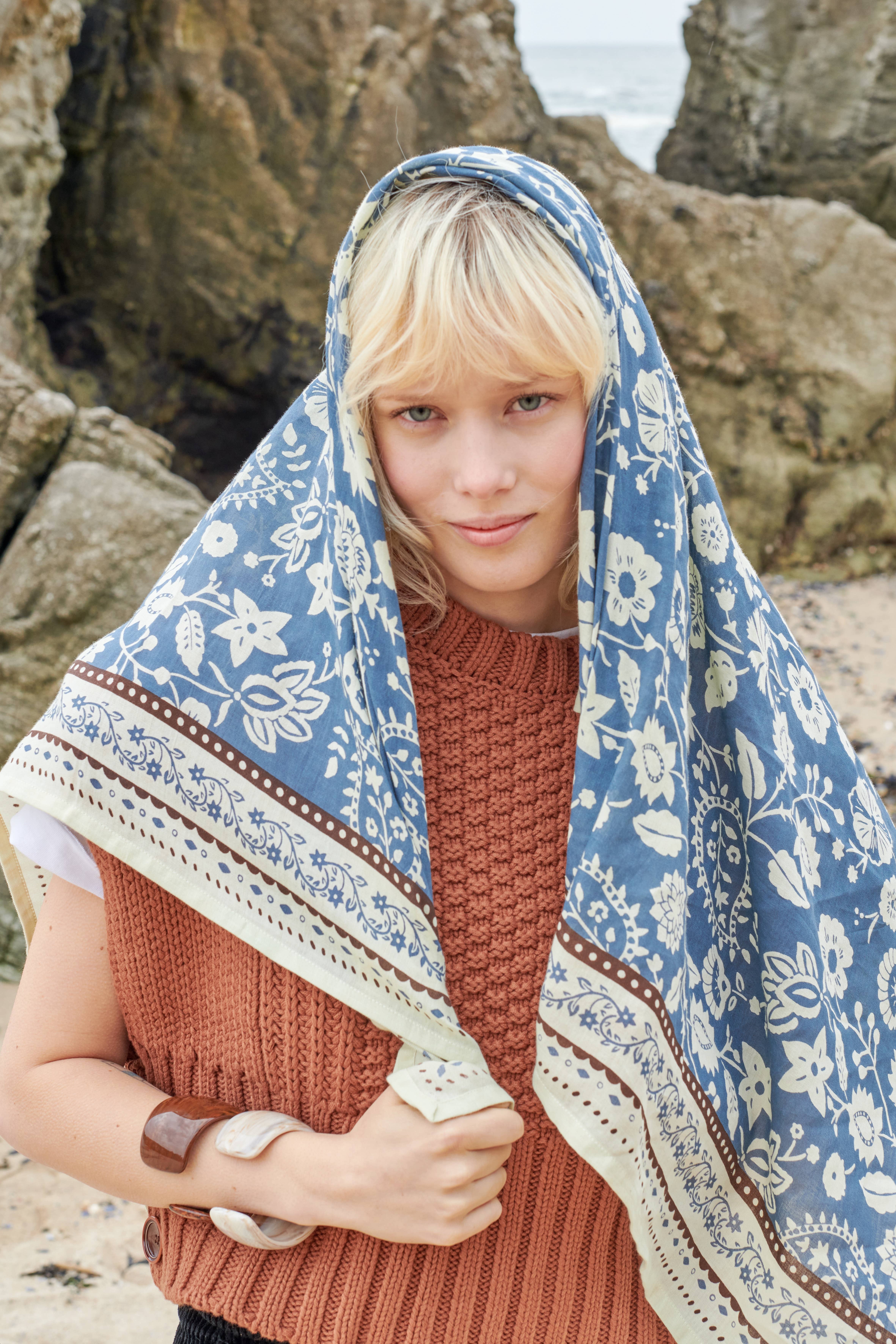 Maradji - Wholesale Scarf - Women's - STORM BLUE COTTON TWILL SCARF INDIENNES6