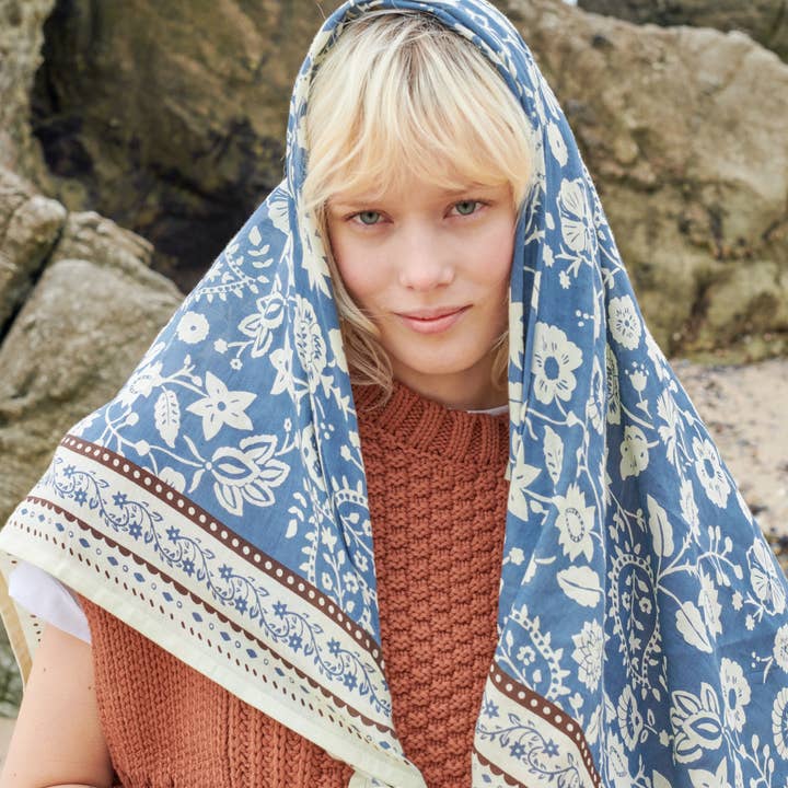 Maradji - Wholesale Scarf - Women's - STORM BLUE COTTON TWILL SCARF INDIENNES6