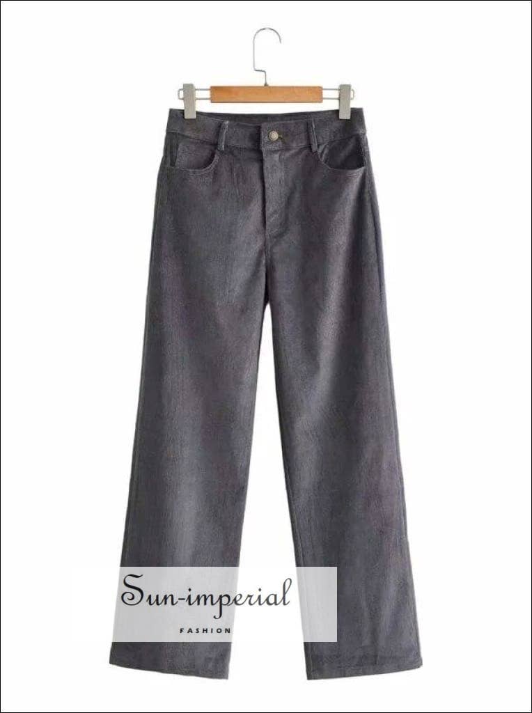 Sun Imperial - Vendita all'ingrosso Pantalone - Donna - Pantaloni donna marroni a vita alta in velluto a coste a gamba larga2
