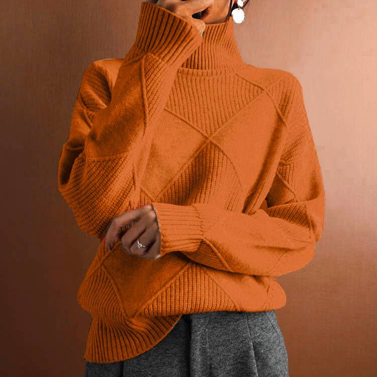 HIDDENBRAND - Wholesale Knit Top - Women's - Diamond-Shaped Turtleneck Pullover Knit Top8