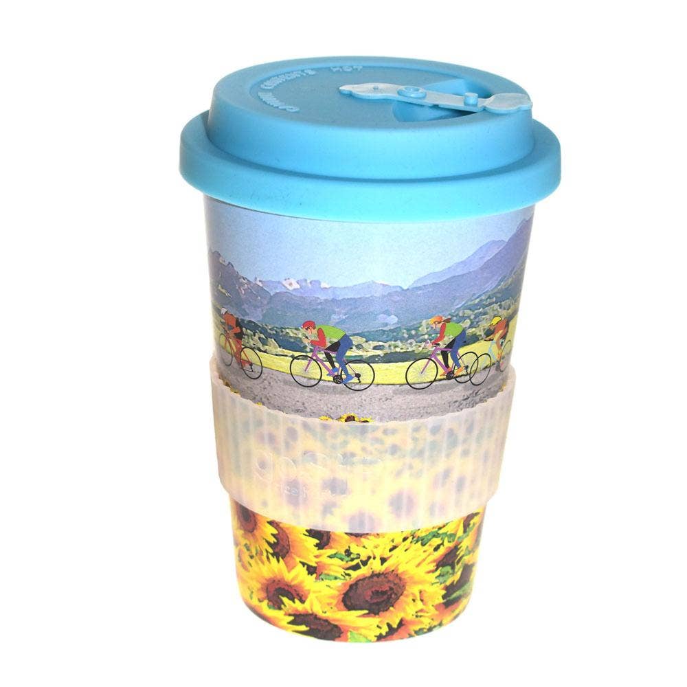 Shared Earth – wholesale Insulated mug/tumbler – Reusable Travel Cup Biodegradable Rice Husk Sunflowers Bikes0