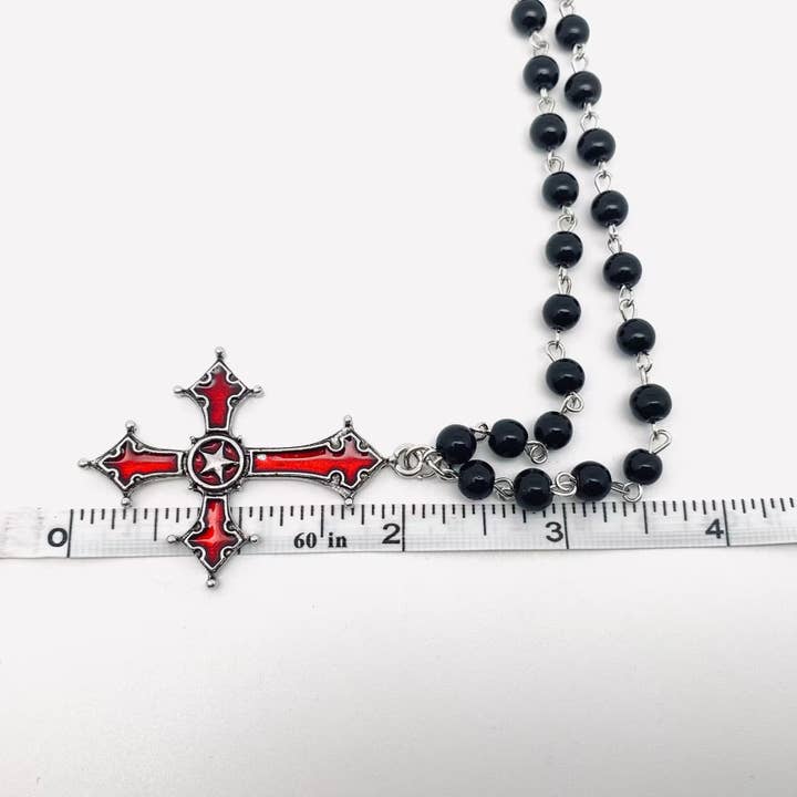 Mio Queena - Wholesale Pendant/Charm Necklace - Gothic Style Red Cross Pendant Necklace - GT