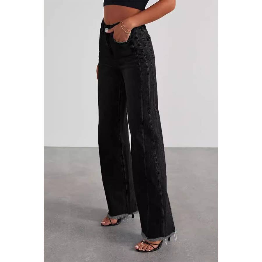 Paperdoll - Vente Jean – femme - Jeans à serpillière à jambes larges, coupe ajustée et confortable, taille haute 7