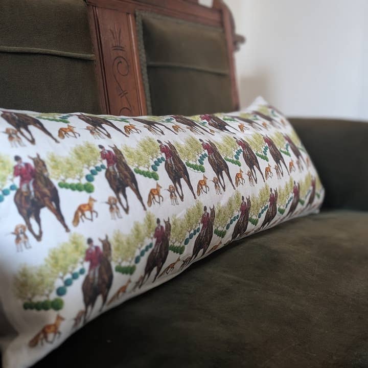 Throw Pillow - Hunt in Woods Repeat on Linen Cotton Lumbar for wholesale by Goose and Willow
