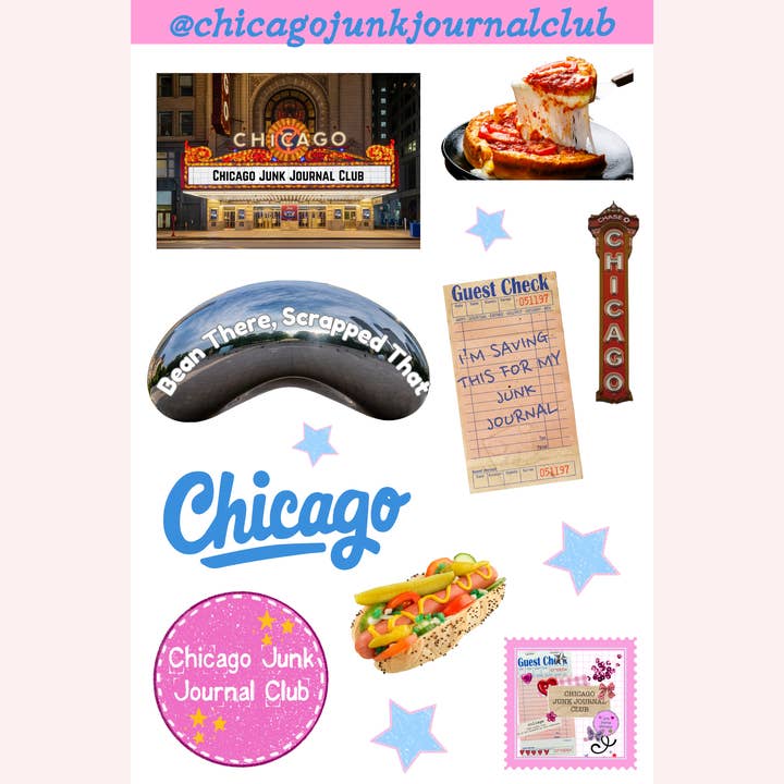 Chicago Junk Journal Club Klistermärkesark för wholesale av BeksRoses LLC