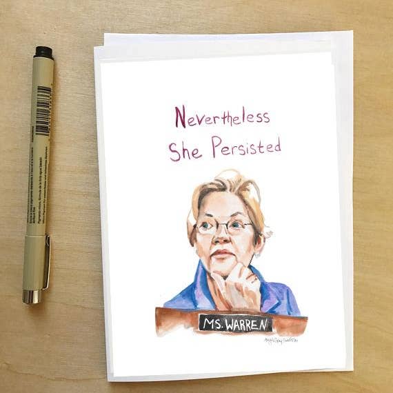 Gray Day Studio - Wholesale Everyday Greeting Card - Persisted- Elizabeth Warren portrait and quote Card