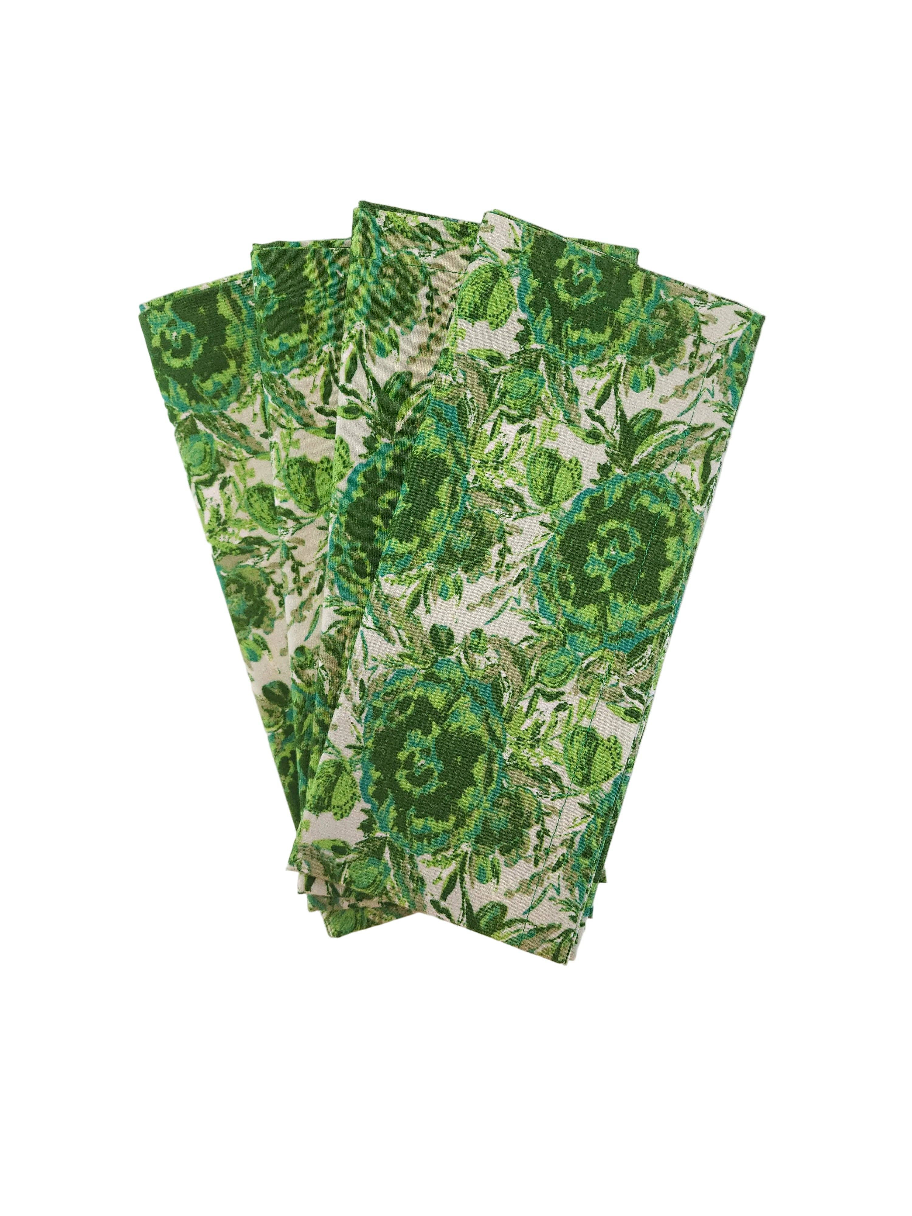 90 West Linen Co. - Wholesale Dinner & Cloth Napkin - Maximalist Green Floral Cloth Napkins, Set of 42
