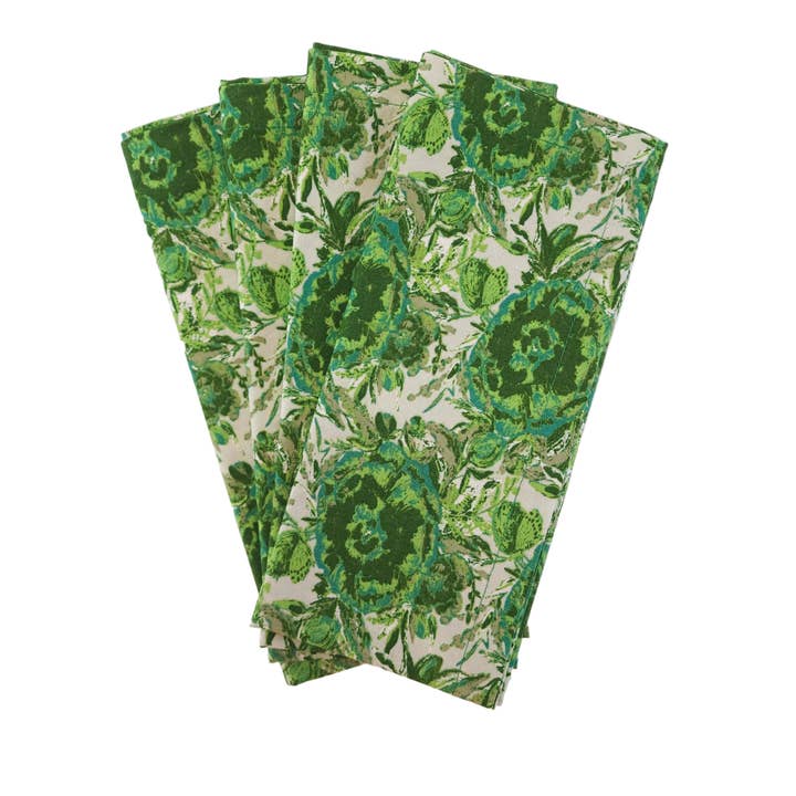 90 West Linen Co. - Wholesale Dinner & Cloth Napkin - Maximalist Green Floral Cloth Napkins, Set of 42