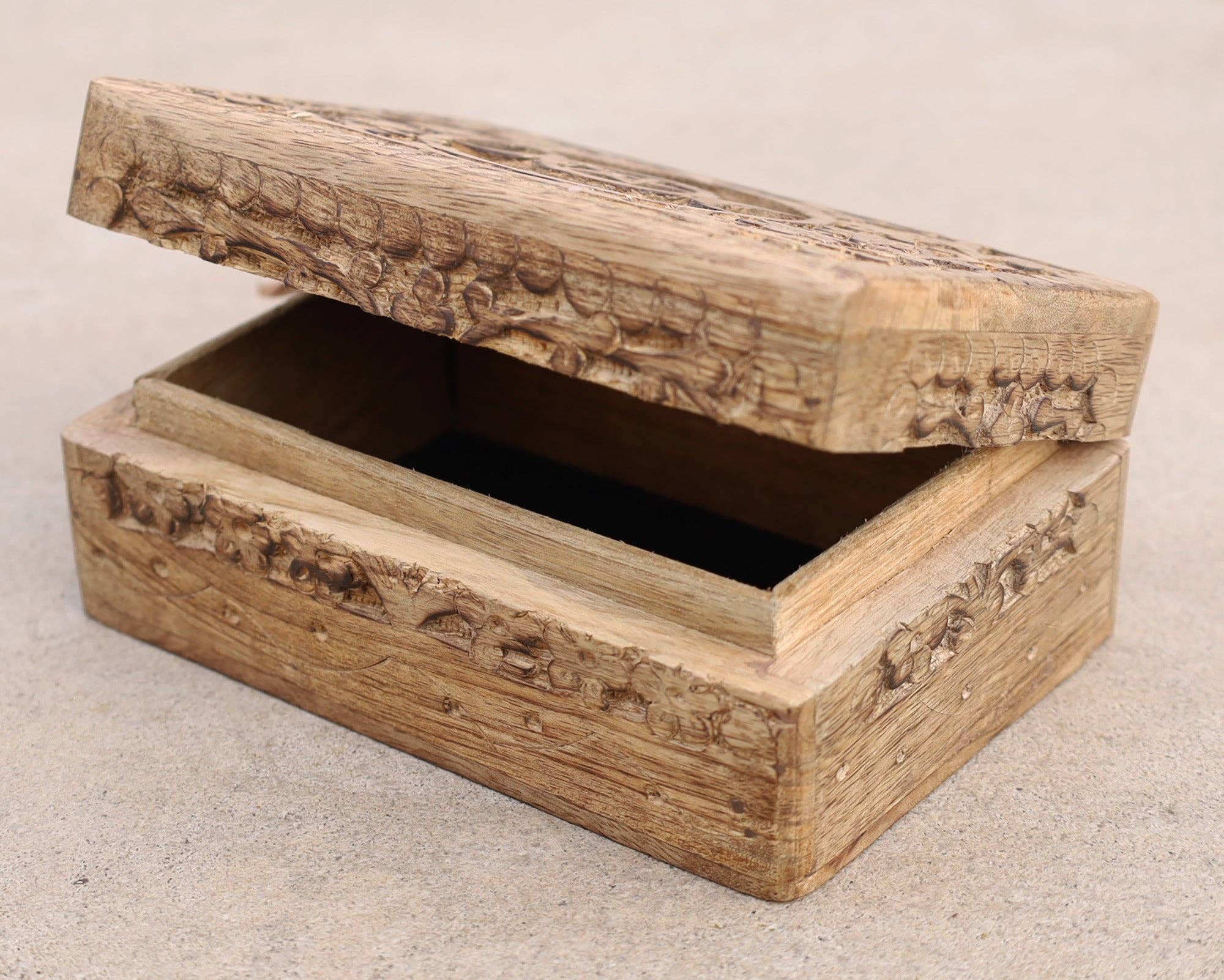 Lungta Imports – wholesale Jewellery box/organiser – Hand Carved Triple Moon Wooden Storage, Jewelry, Keepsake Box5