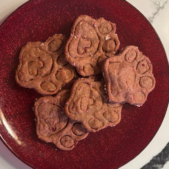 Crunchy Beet-a-licious Paws for wholesale by PAWsitively Organic Dog Bakery