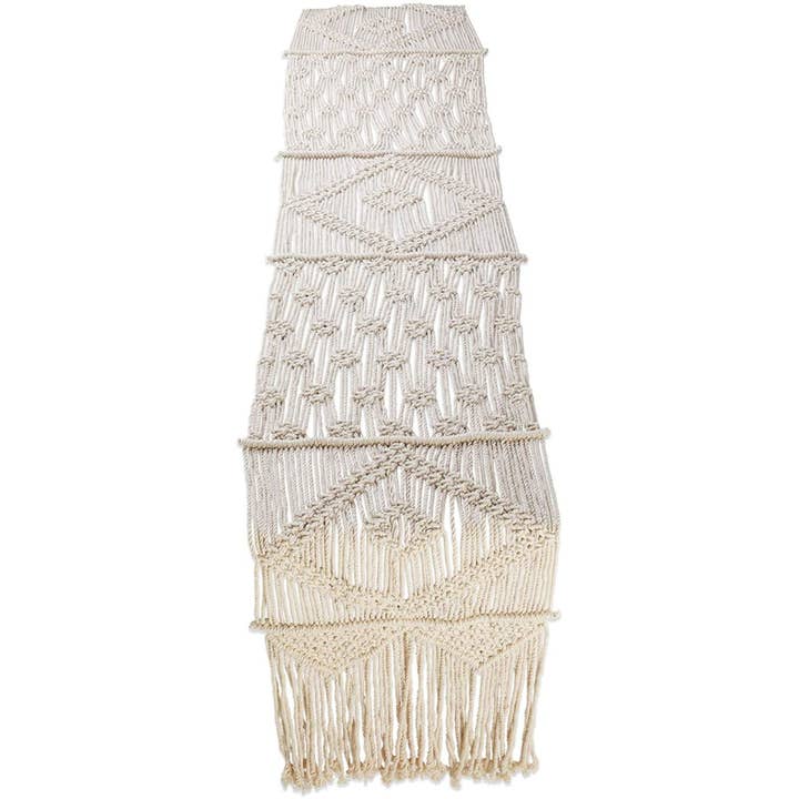 Runner da tavolo in macramè, bianco sporco naturale, 100% cotone per la vendita all'ingrosso da parte di Folkhomes Global Inc