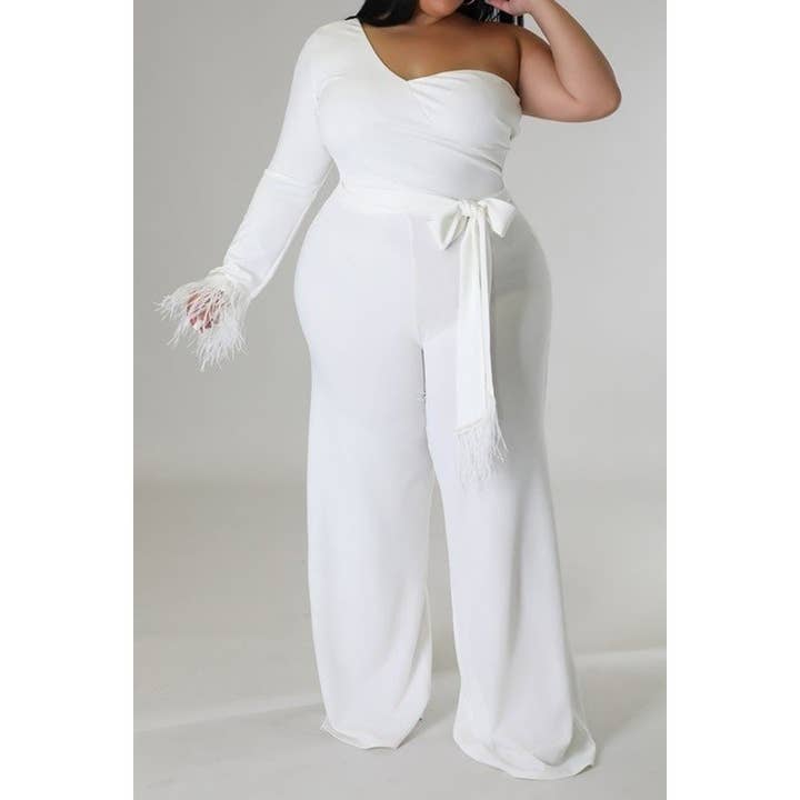 Black Pearl Clothing - Wholesale Jumpsuit - Women's - Plus One sleeve Waist tie jumpsuit